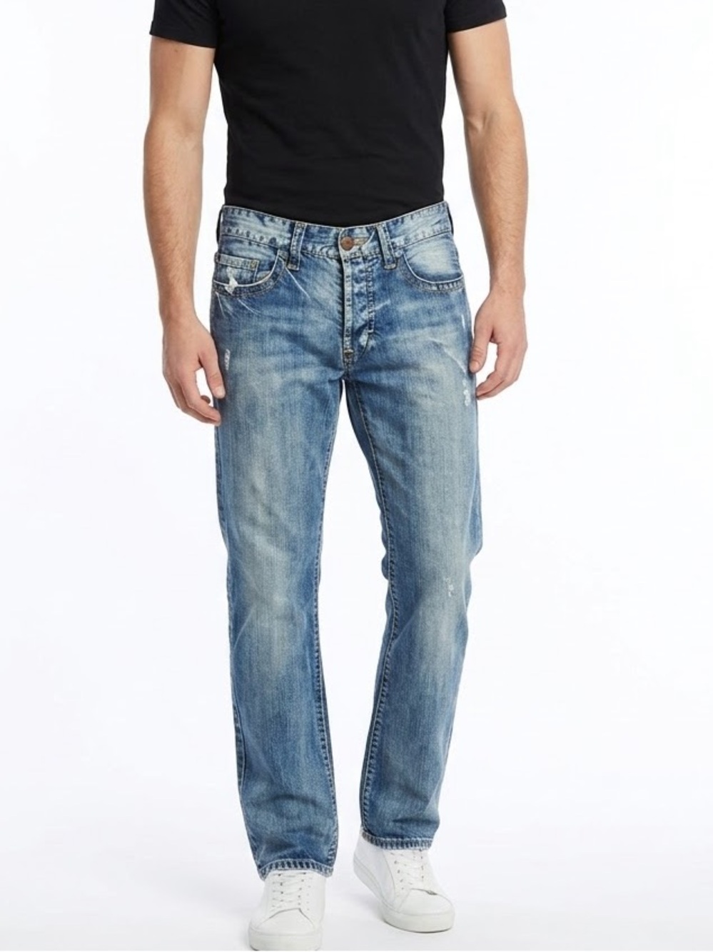 PROJEKRAW Vintage Y2K Distressed Button-Fly Medium Wash Straight Jeans - Size 32